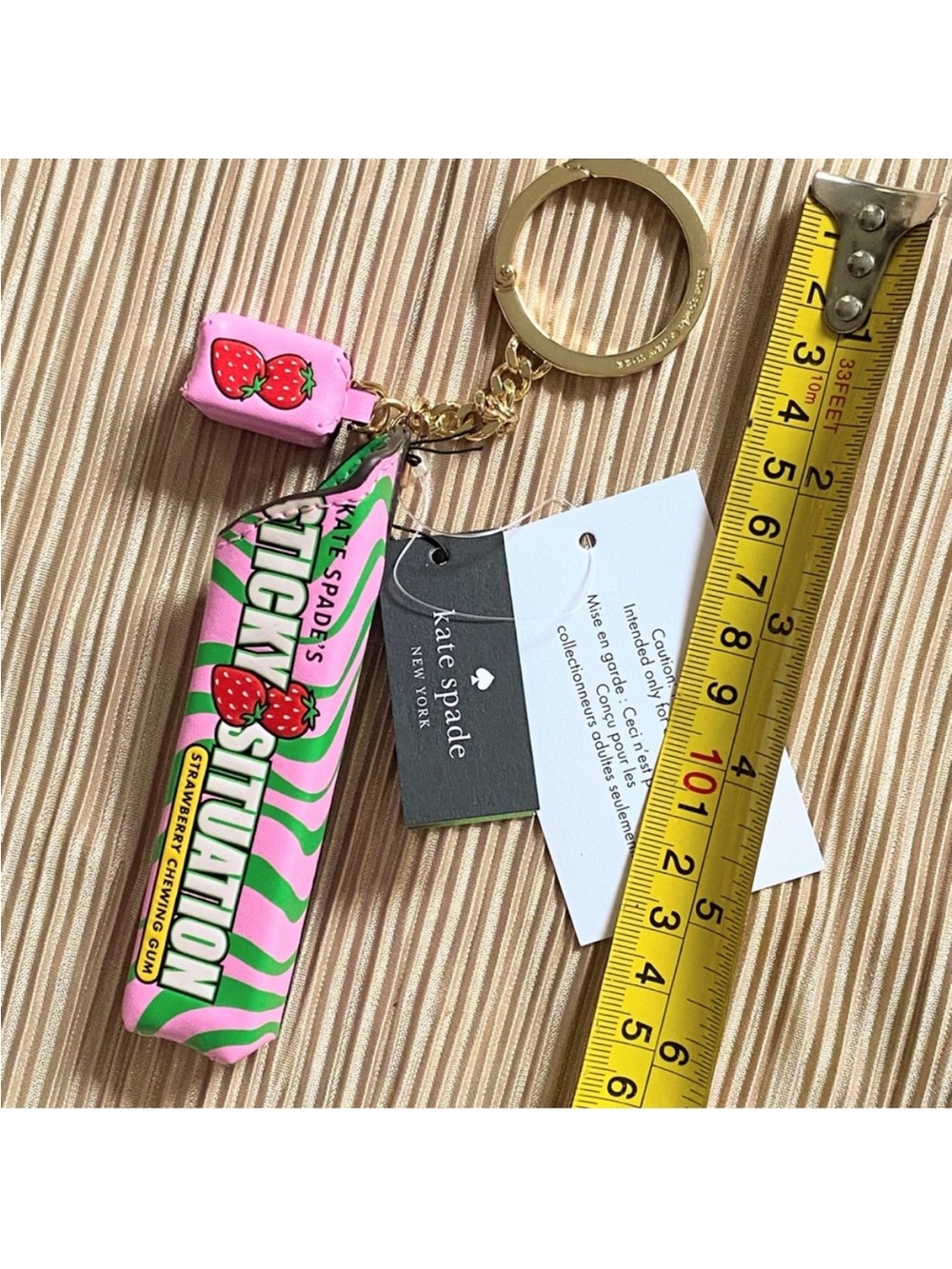 Kate Spade Pink & Green Strawberry Gum Wrapper Keychain Charm